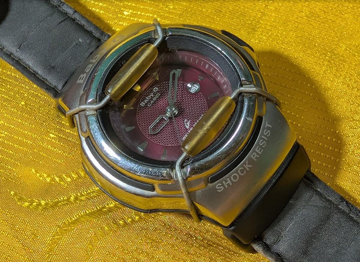 RARE VINTAGE Pre-Owned Casio Baby-G BG-26 Analog Watch Womens Vintage Baby G Shock Resist Watch Red Dial.New Battery Case 40mm