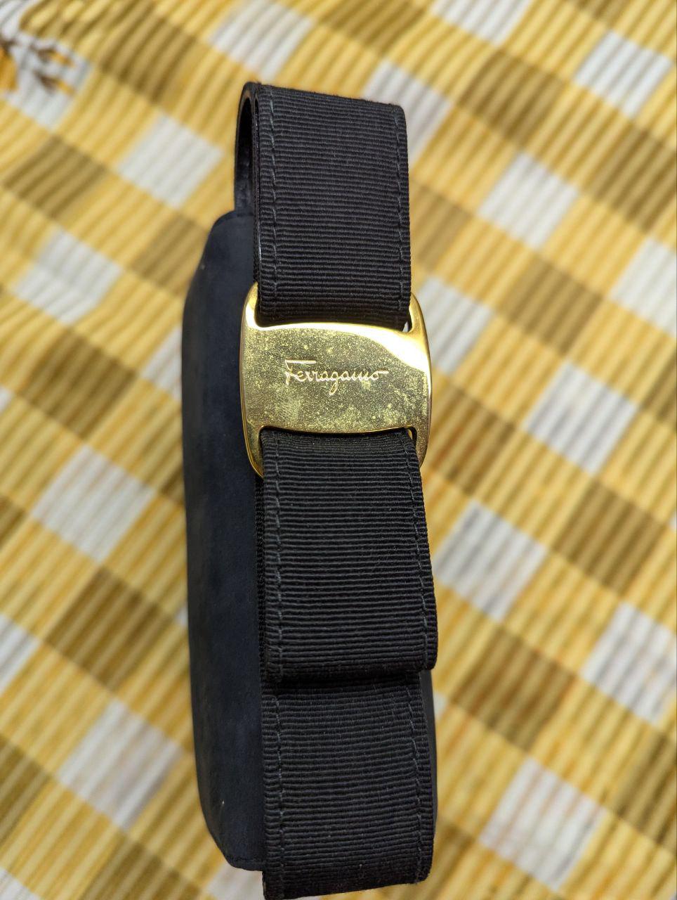 Salvatore Ferragamo Mini Shoulder Bag Black Suede Leather Crossbody Bag Vintage Pre-Owned Designer Bag Made In Italy