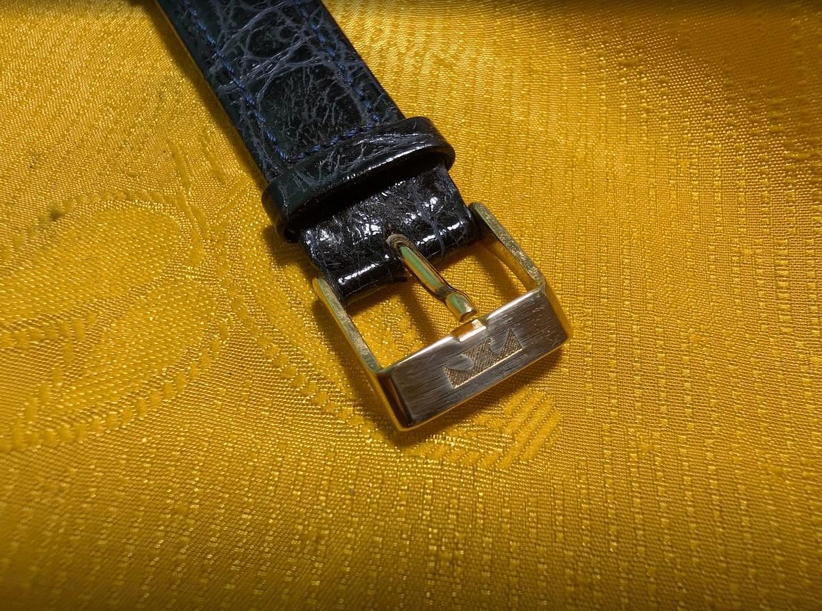 Vintage Pre-Owned TechnoS Swiss Quartz Ladies Watch Square Dial Gold Plated Case Black Strap Retro Womens Watch For Repair