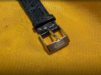 Vintage Pre-Owned TechnoS Swiss Quartz Ladies Watch Square Dial Gold Plated Case Black Strap Retro Womens Watch For Repair