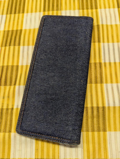Authentic Diesel Industry Denim Division Long Wallet Blue Denim Brown Leather Checkbook Wallet Bifold Vintage Pre-Owned Men's Wallet
