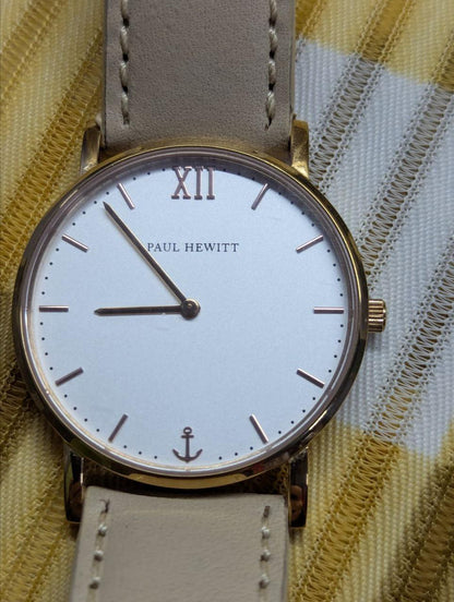 Pre-Owned Paul Hewitt Sailor Line Watch Rose Gold White Dial Leather Strap Womens Watch Authentic