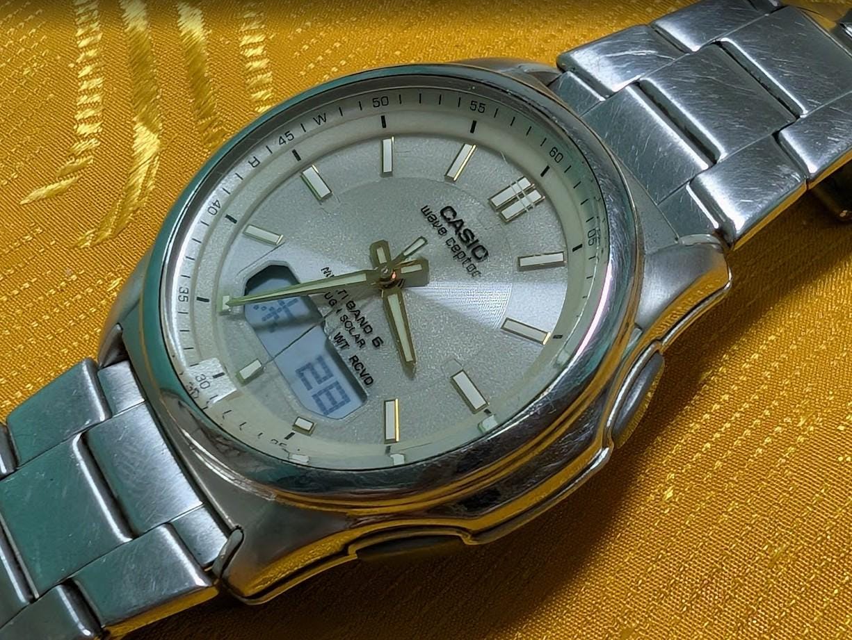 Casio Wave Ceptor WVA-M630 Multiband 6 Tough Solar Watch 40mm Silver Dial Vintage Pre-Owned JDM Men's Watch