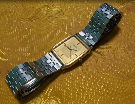 Vintage Pre-Owned Seiko 9021-5210 JDM Tank Style Rectangular 27mm Gold Dial Quartz Watch Japan Working Rare