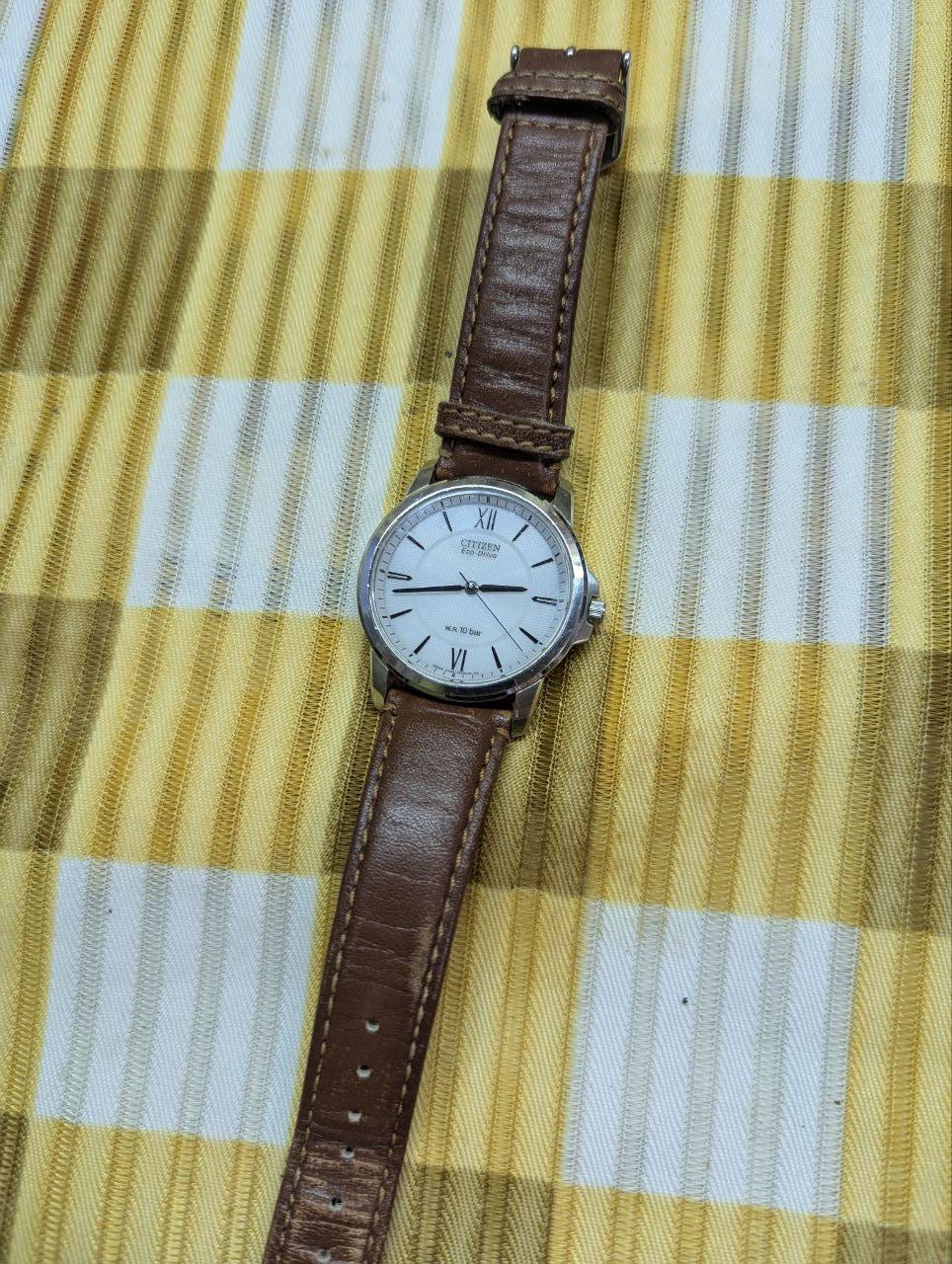 Vintage Pre-Owned Citizen Eco-Drive G430-T01093B Watch Japan Movement Roman Dial Brown Leather Strap