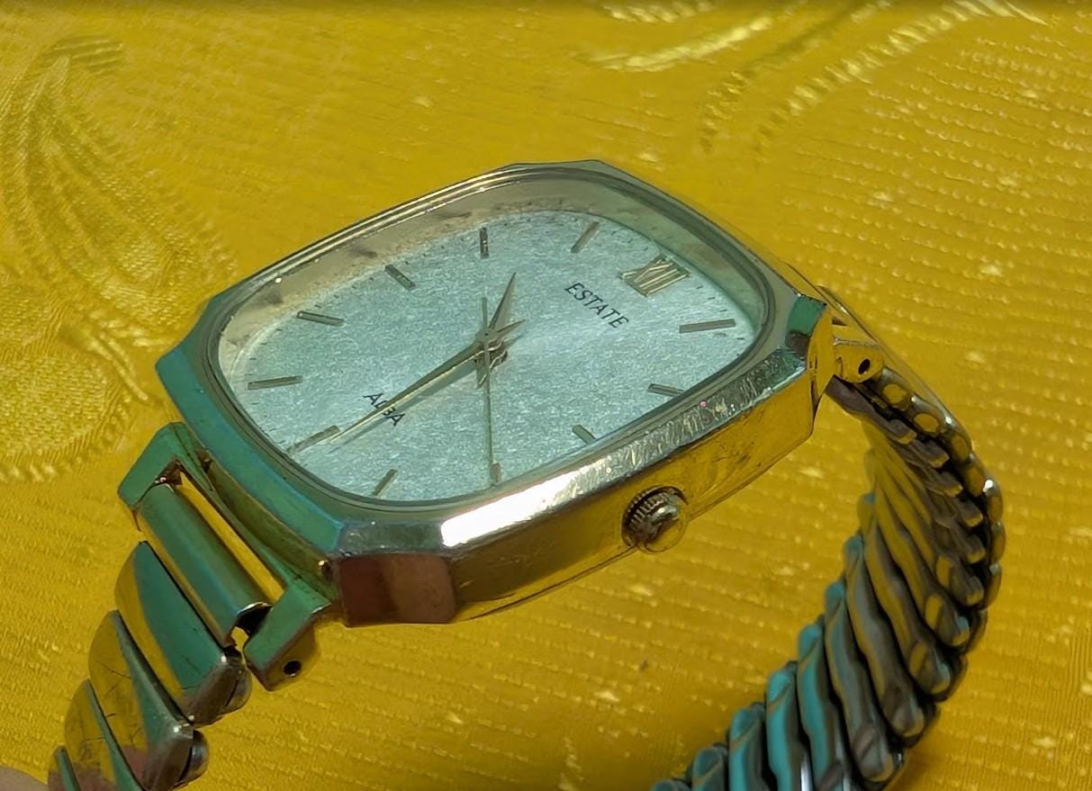 RARE Vintage Pre-Owned Alba Estate V801-5290 Quartz Watch, 27mm Silver Tone Square Case, Japan Movement, New Battery, Working Video, Retro Unisex Gift