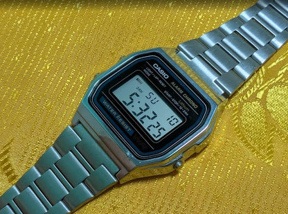 Vintage Pre-Owned Casio A158W Digital Watch Alarm Chronograph WR Stainless Steel Retro Japan LCD Watch Working 33mm