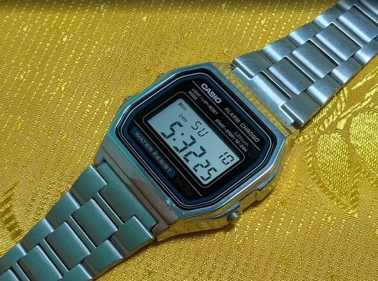 Vintage Pre-Owned Casio A158W Digital Watch Alarm Chronograph WR Stainless Steel Retro Japan LCD Watch Working 33mm