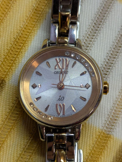 Pre-Owned Orient IO Solar Womens Watch Two Tone Stainless Steel Bracelet Crystal Dial Japan Made Working Condition