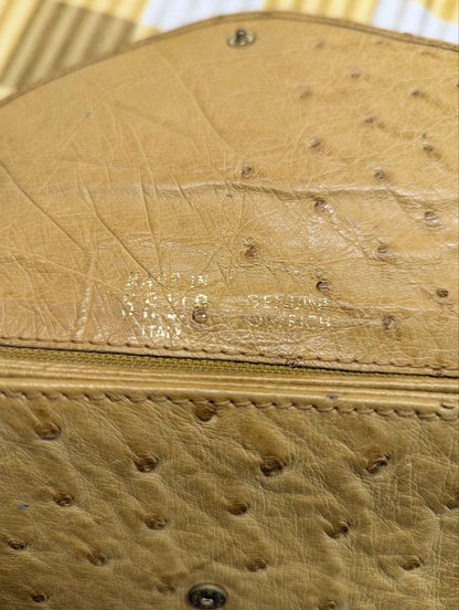 Vintage Pre-Owned Ostrich Leather Wallet Brown Long Wallet Italian Leather Wallet Envelope Wallet Womens Wallet