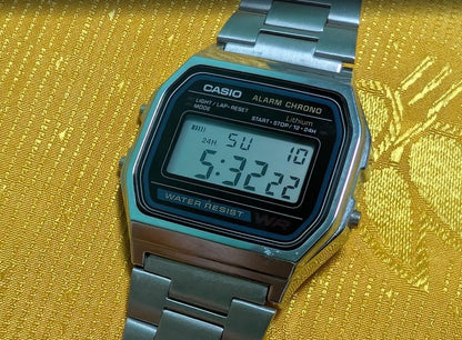 Vintage Pre-Owned Casio A158W Digital Watch Alarm Chronograph WR Stainless Steel Retro Japan LCD Watch Working 33mm