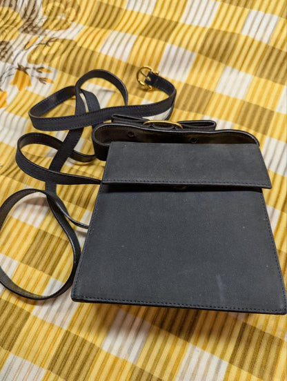 Salvatore Ferragamo Mini Shoulder Bag Black Suede Leather Crossbody Bag Vintage Pre-Owned Designer Bag Made In Italy