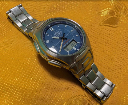 Vintage Pre-Owned Casio Wave Ceptor WVA-430J Tough Solar Blue Dial Radio Controlled Japan Watch Steel Bracelet