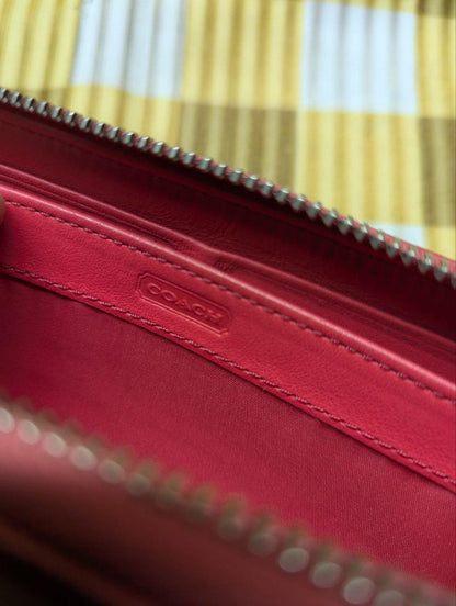Pre-Owned Authentic Coach Legacy Coral Leather Perforated Wallet, Red