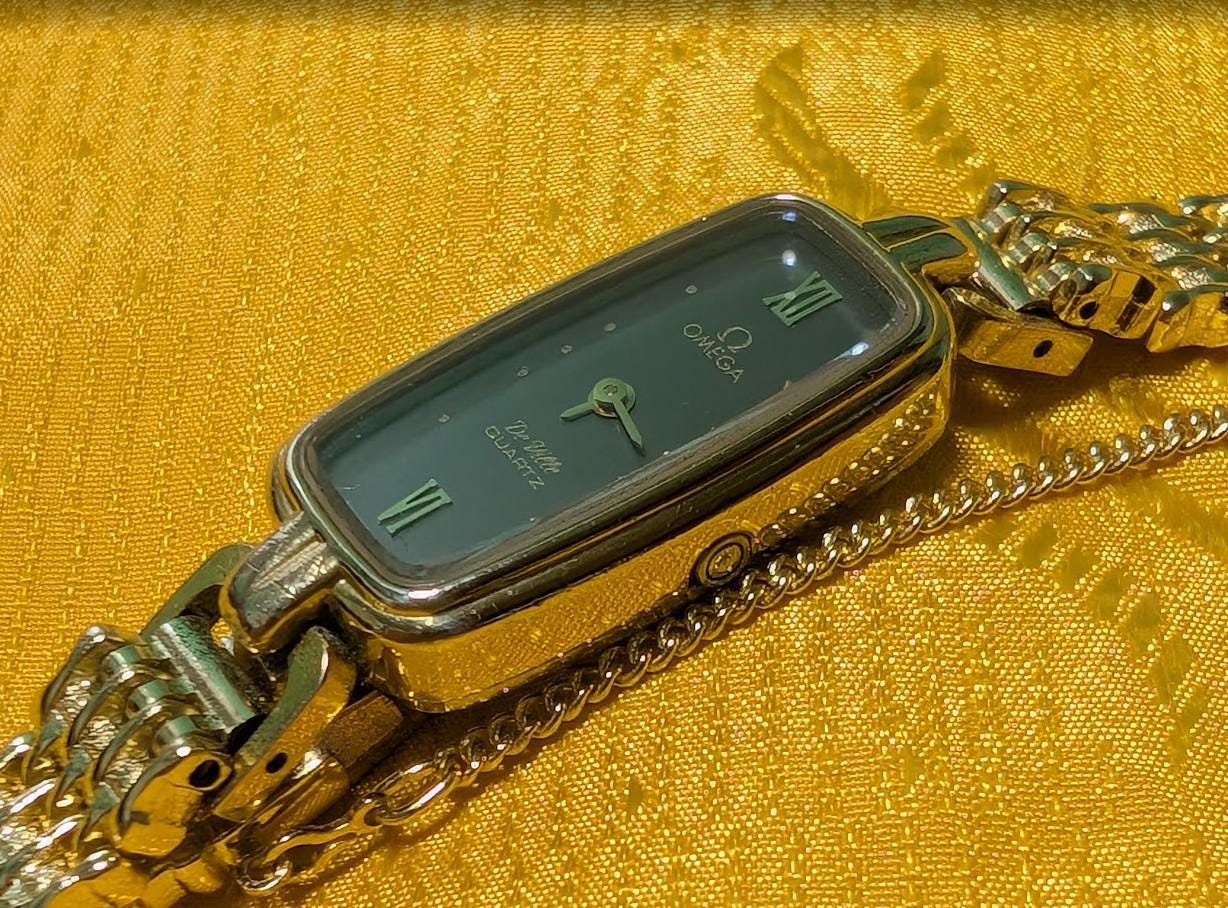 Rare Omega De Ville Quartz 1352 Ladies Watch Gold Tone Bracelet Swiss Vintage Pre-Owned Watch With Warranty Booklet