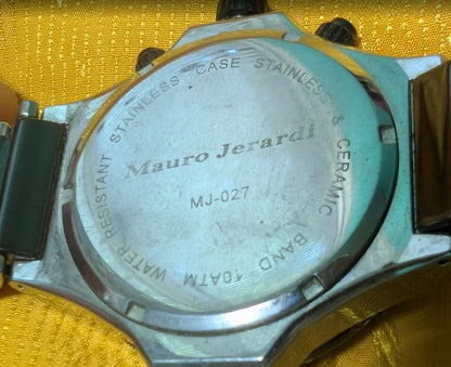 Pre-Owned Rare Mauro Jerardi MJ-027 Men's Chronograph Watch, 43mm Black Ceramic Bracelet, Japanese Quartz, 10 BAR, New Battery, Working Video, Gift