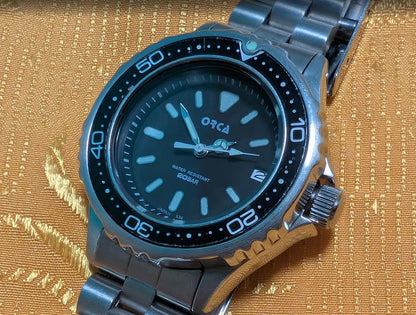 Vintage Pre-Owned ORCA MA-536 Diver Style Watch 20BAR Water Resistant Black Dial Stainless Steel Working 32mm Japan