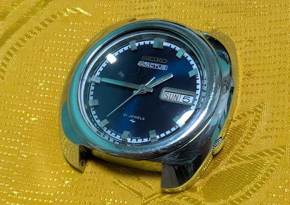 Pre-Owned Rare Seiko 5 Actus 7019-7010 Automatic 21 Jewels JDM Blue Dial Barrel Case 41mm Working