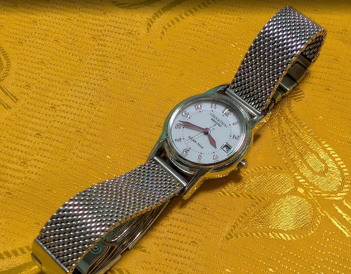 Vintage Pre-Owned Reguno Chouchou Solar-Tech Watch Japan 24mm Ladies Mesh Bracelet Working Elegant Rare