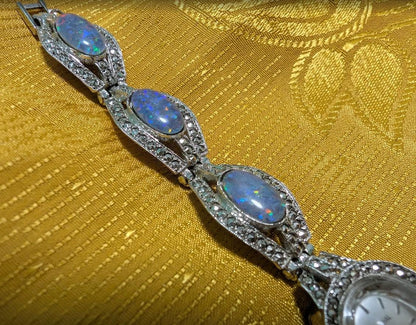 Rare Vintage Pre-Owned Janopal Swiss Ladies Watch ETA 978.002 6 Jewels Opal Style Bracelet Quartz Wristwatch Working New Battery Art Deco Design