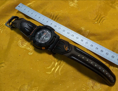Rare Casio G-Shock AW-510 vintage Pre-Owned analog digital watch leather strap working, Case 46mm