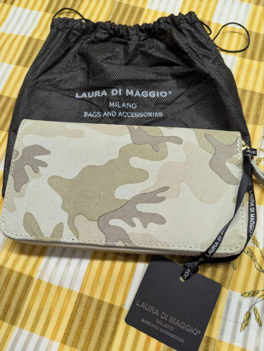 Pre-Owned Laura Di Maggio Leather Wallet Camouflage Zip Around Wallet Made In Italy Designer Wallet Womens Wallet Authentic