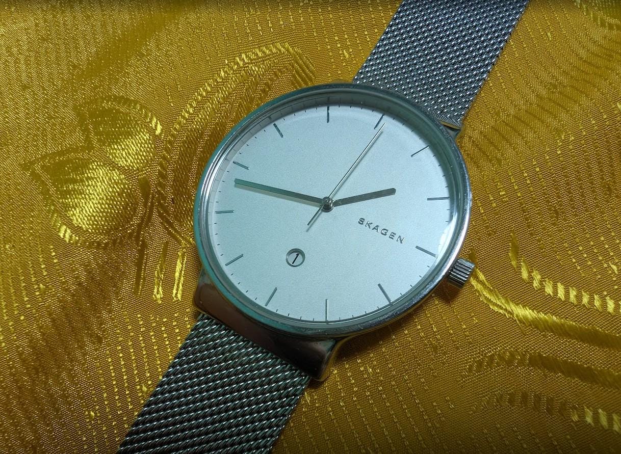 Pre-Owned Skagen SKW6290 Ancher Minimalist Watch 40mm White Dial Stainless Steel Mesh Bracelet Denmark Design Working