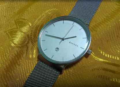 Pre-Owned Skagen SKW6290 Ancher Minimalist Watch 40mm White Dial Stainless Steel Mesh Bracelet Denmark Design Working