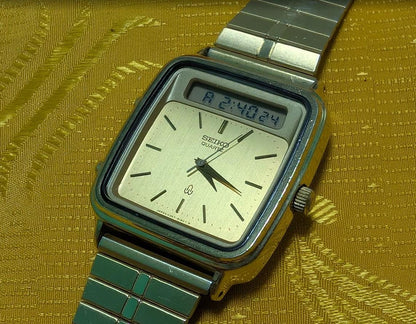 RARE Vintage Pre-Owned Seiko H357-509A Ana-Digi Quartz Watch, 30mm Square Case, Digital Display, New Battery, Working Video, Rare Japan Retro Gift