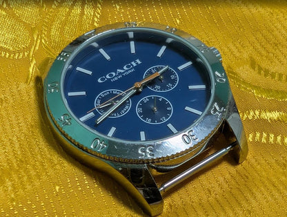 Coach New York Quartz 45mm Blue Dial Stainless Steel Watch New Battery NATO Strap Excellent Vintage Pre-Owned Condition Working Video