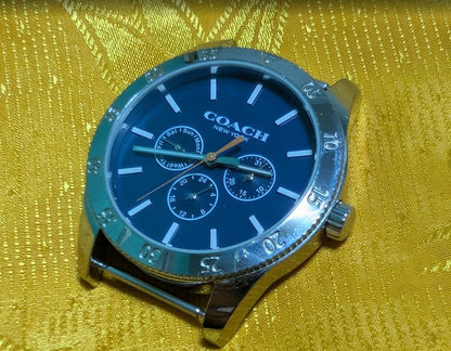 Coach New York Quartz 45mm Blue Dial Stainless Steel Watch New Battery NATO Strap Excellent Vintage Pre-Owned Condition Working Video