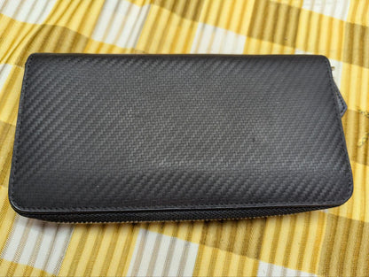 Pre-Owned Peyne Long Men's Leather Carbon Zip Around Wallet Bifold