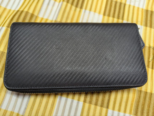 Pre-Owned Peyne Long Men's Leather Carbon Zip Around Wallet Bifold