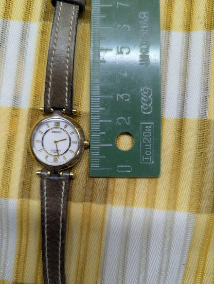Vintage Pre-Owned Seiko Lucent Paris 4N20-096A Ladies Quartz Watch Gold Tone White Dial Leather Strap Working Dress Watch Japan New Battery