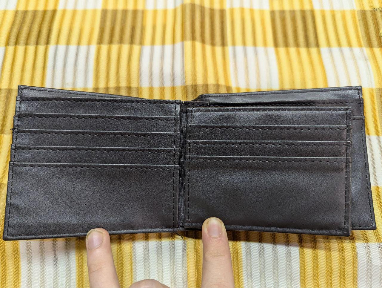 Pre-Owned Trifold Wallet With Coin Case , Black Carbon/ Genuine Leather