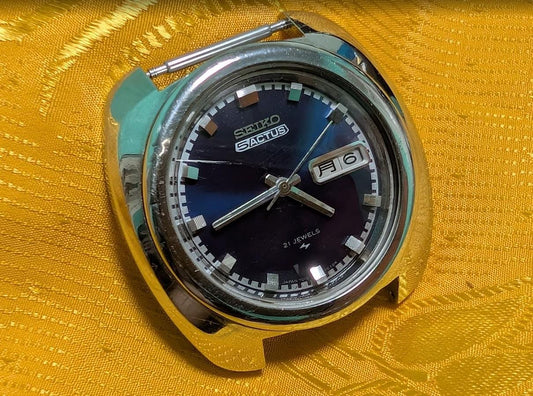 Pre-Owned Rare Seiko 5 Actus 7019-7010 Automatic 21 Jewels JDM Blue Dial Barrel Case 41mm Working