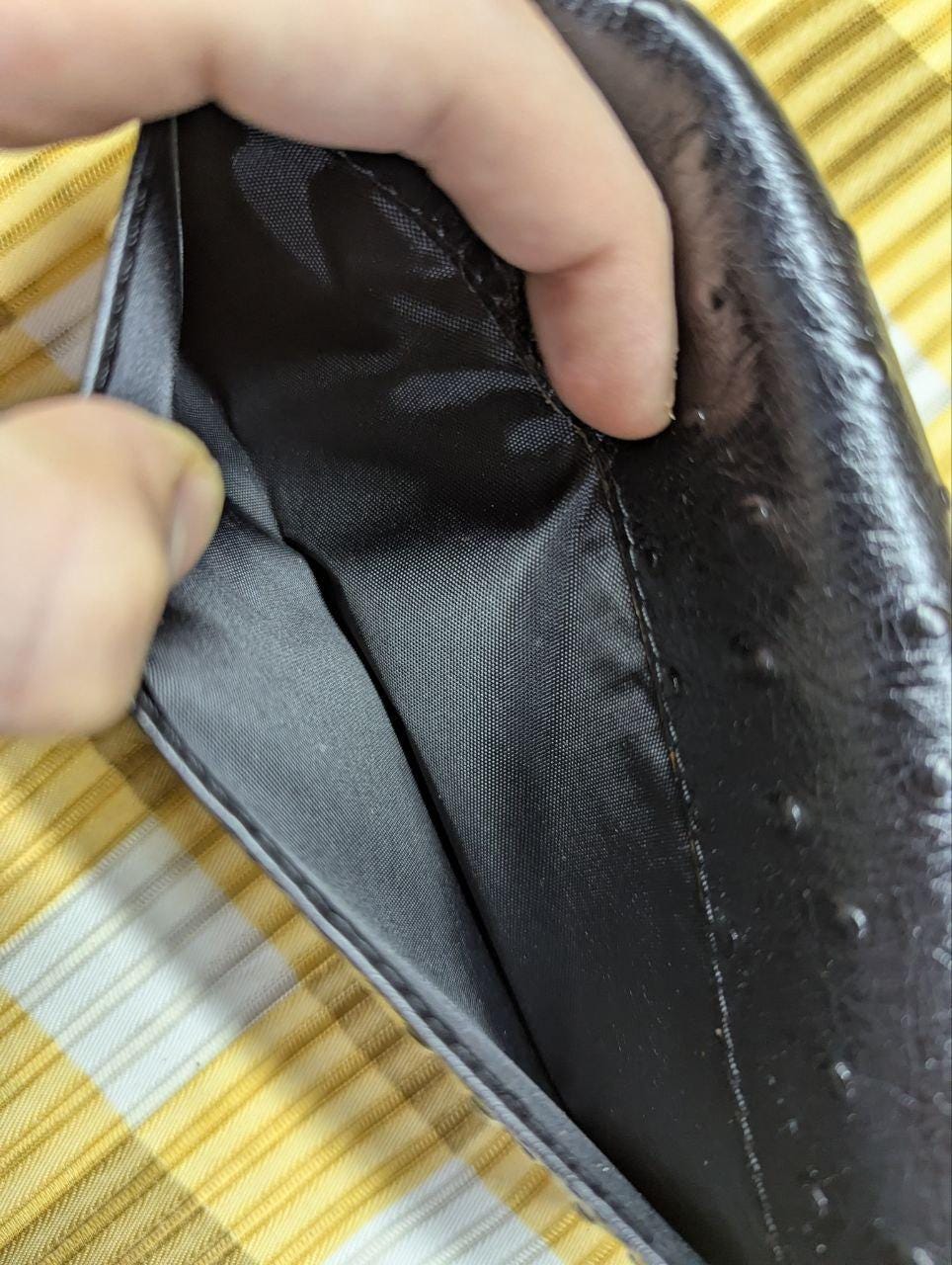 Vintage Pre-Owned Cerve Italy Long Leather Wallet Black Ostrich Embossed Bifold Card Holder Zip Coin Pocket Genuine Leather Wallet