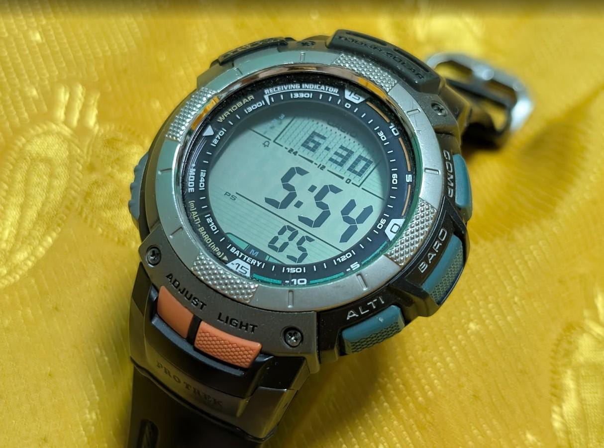 Pre-Owned Casio Pro Trek PRW-1000J Tough Solar Triple Sensor Multi Band 5 Japan Digital Outdoor Watch 50mm Working Rare