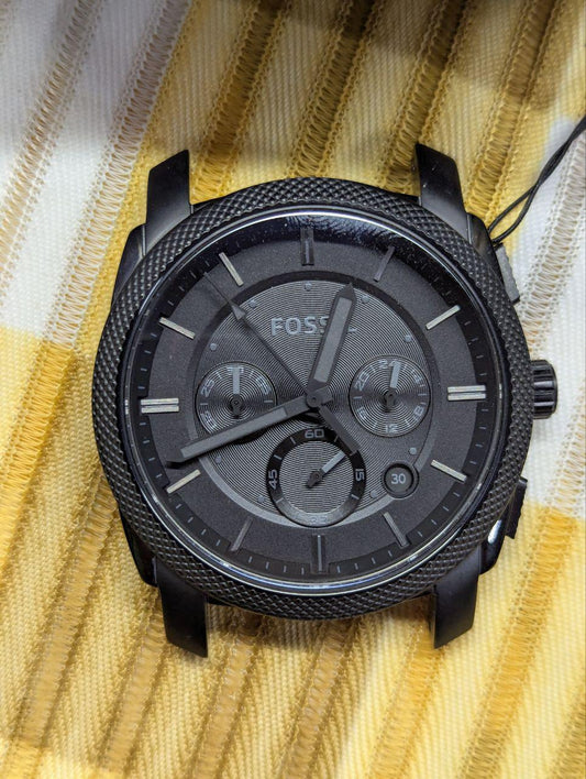 Fossil Stainless Steel Chronograph Watch Black Dial 5 ATM Mens Watch Pre Owned Authentic