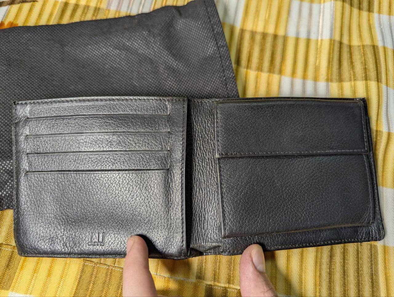 Pre-Owned Authentic Dunhill Black Leather Bifold Wallet Monogram Pattern