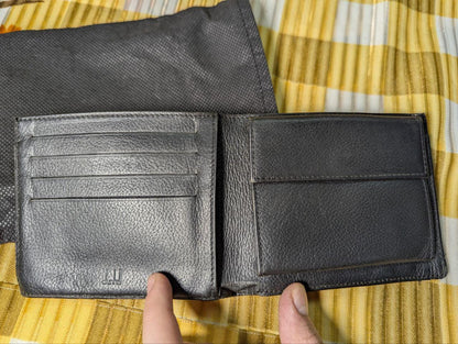 Pre-Owned Authentic Dunhill Black Leather Bifold Wallet Monogram Pattern