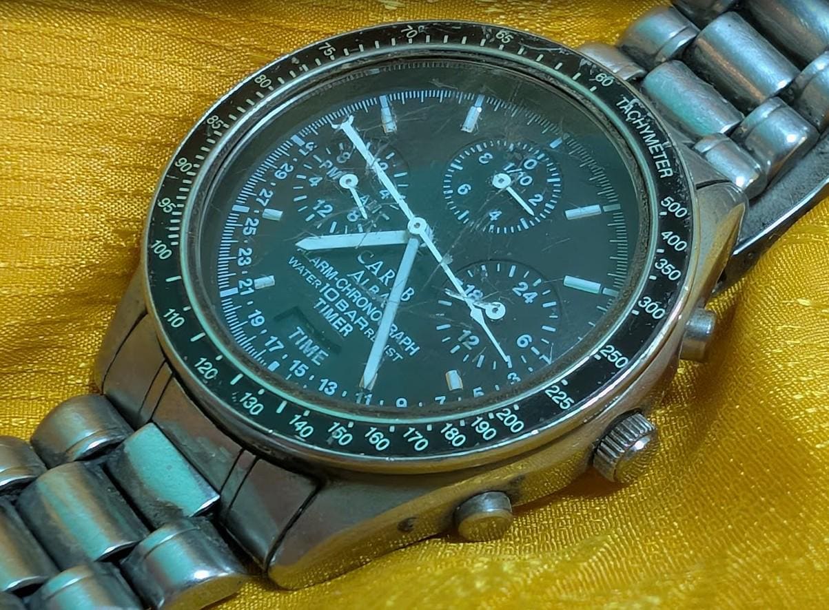 Vintage Pre-Owned Alba Carib N944-7A40 Chronograph Timer Watch Japan 36mm Stainless Steel 10 Bar Quartz For Repair Service Rare