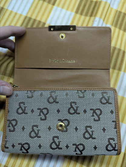 Vintage Pinky Dianne Logo Wallet Beige Brown Canvas Leather Long Wallet Designer Womens Wallet Pre Owned Authentic Japan Brand