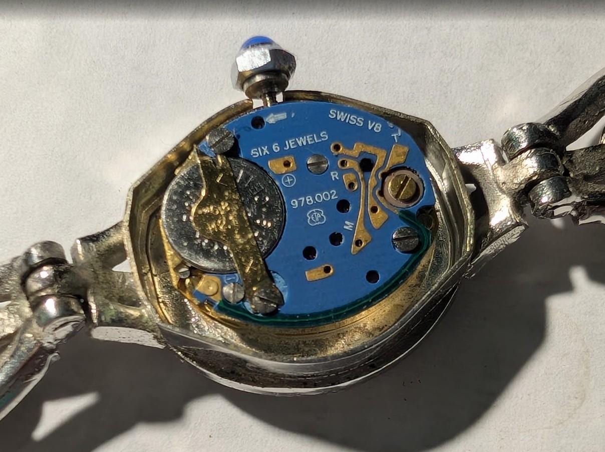 Rare Vintage Pre-Owned Janopal Swiss Ladies Watch ETA 978.002 6 Jewels Opal Style Bracelet Quartz Wristwatch Working New Battery Art Deco Design