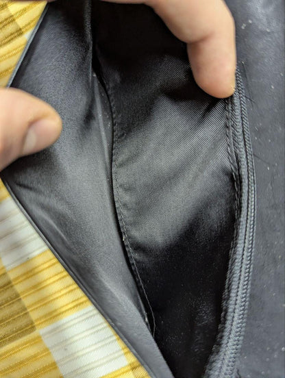 Vintage Pre-Owned Cerve Italy Long Leather Wallet Black Ostrich Embossed Bifold Card Holder Zip Coin Pocket Genuine Leather Wallet