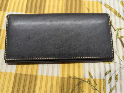 Vintage Pre-Owned Genuine Bridle Leather Long Wallet Black Tan Interior Continental Bifold Zip Coin Pocket Classic Mens Leather Wallet