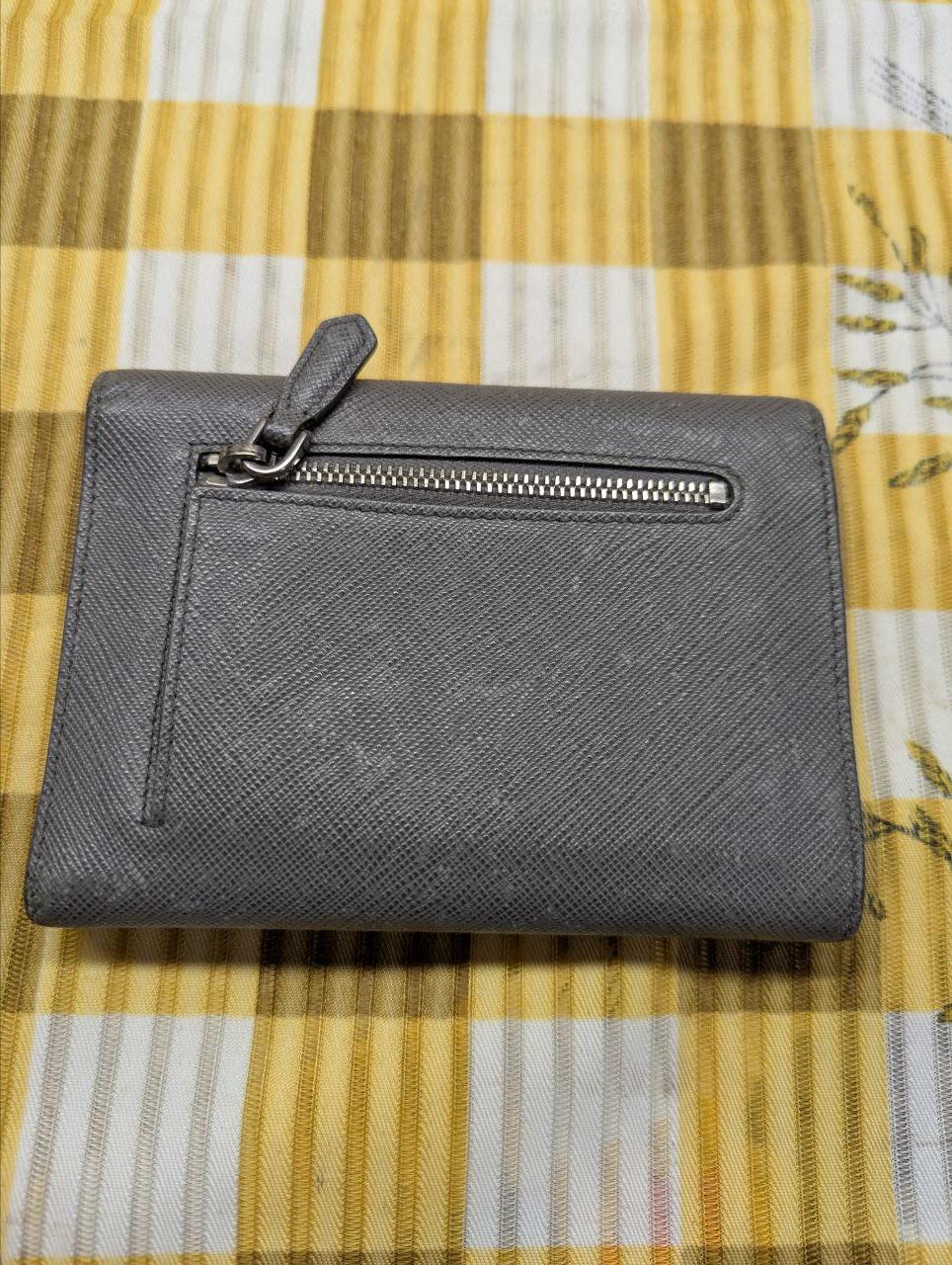 Vintage Prada Saffiano Trifold Leather Wallet Grey Envelope Wallet Designer Wallet Womens Wallet Pre Owned Authentic Italy