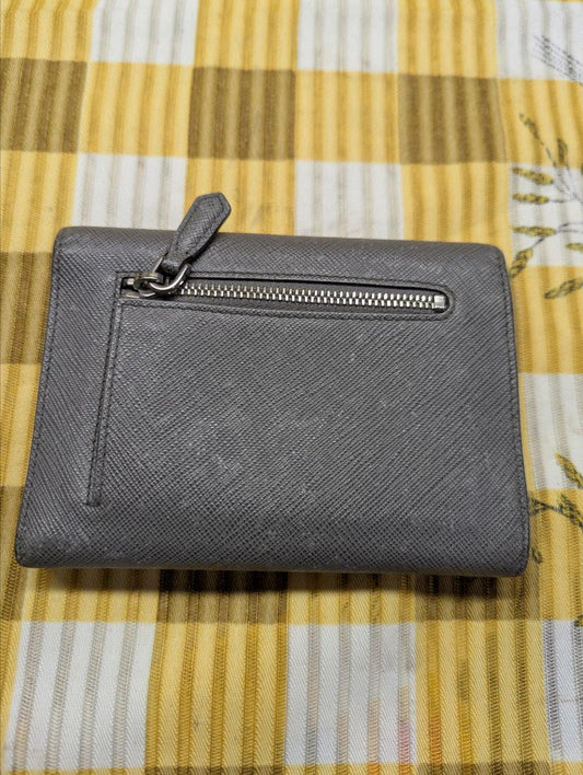 Vintage Prada Saffiano Trifold Leather Wallet Grey Envelope Wallet Designer Wallet Womens Wallet Pre Owned Authentic Italy