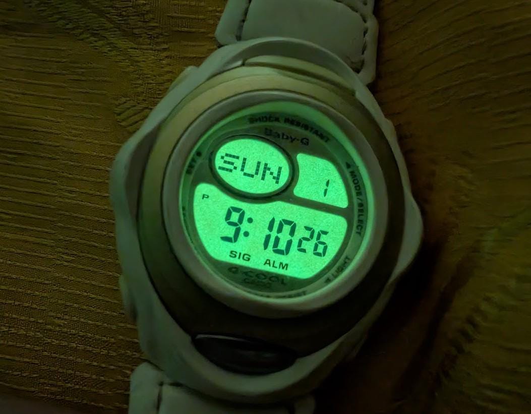 RARE Vintage Pre-Owned Casio Baby-G BGC-100 G-Cool Digital Watch White Gold Tone Shock Resistant Women’s Sport Watch Vintage Y2K.New Battery Case 38mm