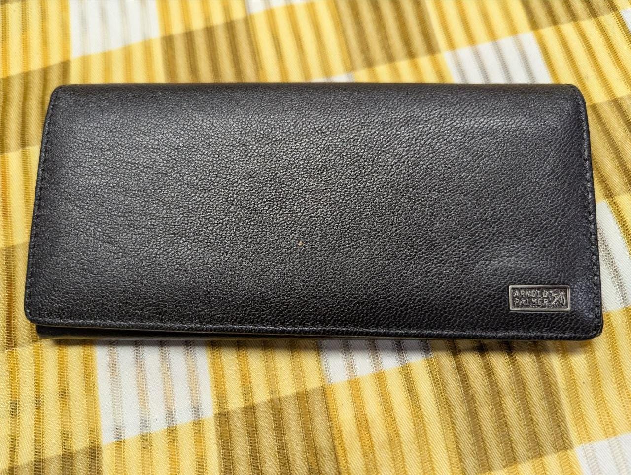 Vintage Pre-Owned Arnold Palmer Long Leather Wallet Black Bifold Card Holder Coin Wallet Slim Organizer Genuine Leather